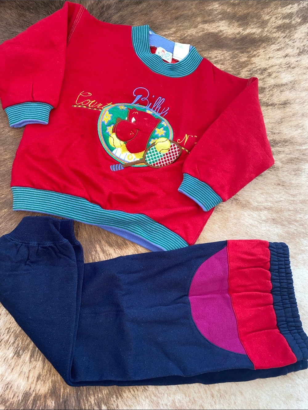 Vintage Billy Kids 2 Piece Tracksuit Set Size 4 Red Navy Embroidered